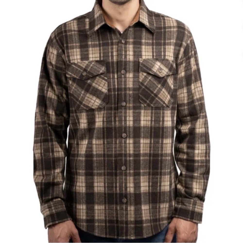 NWT Jachs NY Brown Plaid Button Down Shirt Stretch Flannel Corduroy Trim Sz S